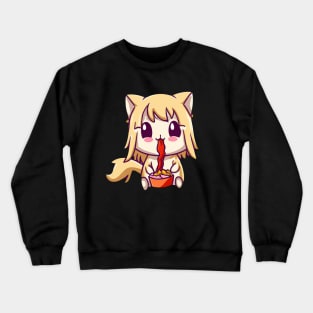 Cat Eating Spaghetti Cute Anime Kitten Crewneck Sweatshirt